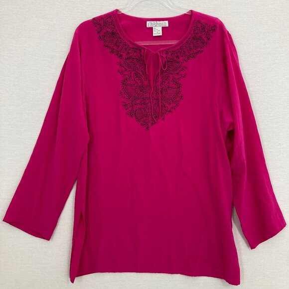Silk Assets Diane Von Furstenberg Pink Black Embroidered Silk Relaxed Top Small - Picture 1 of 9